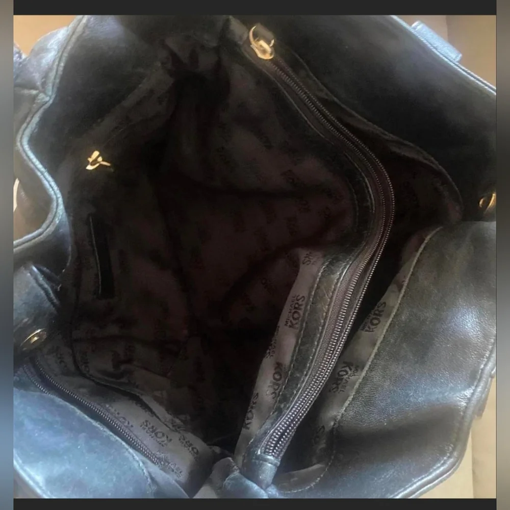Michael Kors Black Leather Hobo Tote with Gold Hardware